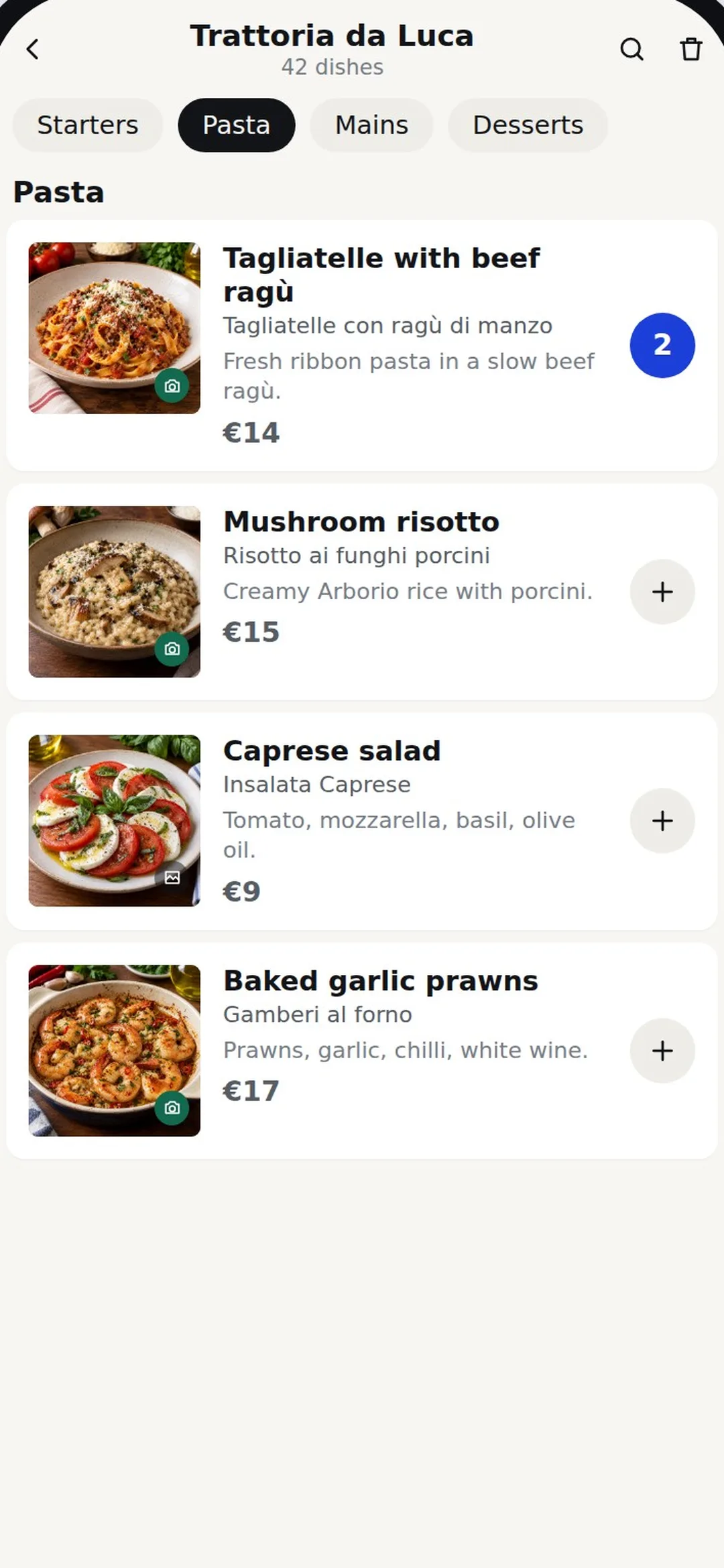 Picture Menu app on a phone, translating a restaurant menu